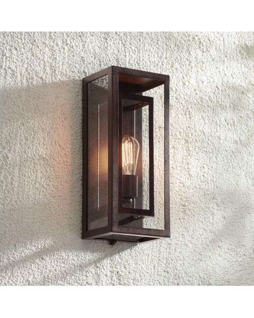 Possini Euro Design Double Box Modern Industrial Farmhouse Rustic Outdoor Wall Light Fixture Bronze 15 1/2 Clear Glass for Exterior Barn Deck House Porch Yard Patio Outs