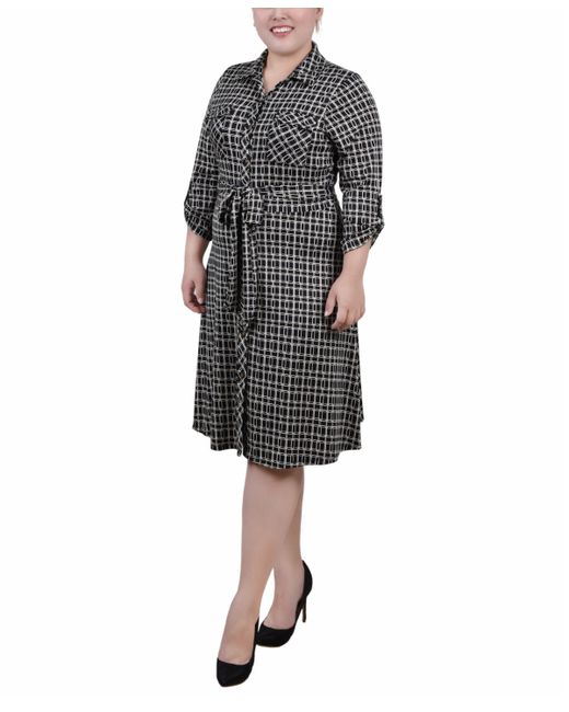 Ny Collection Plus 3/4 Sleeve Roll Tab Shirtdress