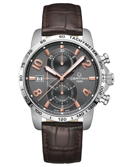 Certina Swiss Automatic Chronograph Ds Podium Brown Leather Strap Watch 44mm