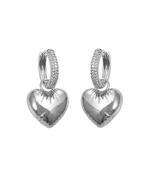 By Adina Eden Pave Dangling Puffy Heart Huggie Earring