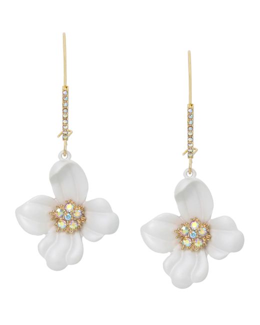 Betsey Johnson Faux Stone Flower Dangle Earrings Gold