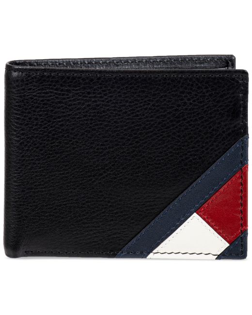 Tommy Hilfiger Orson Ii Angled Flag Leather Rfid Passcase Wallet