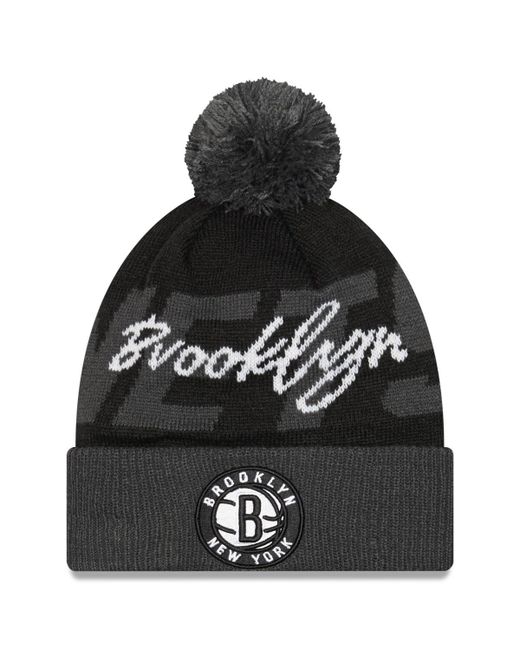 New Era Gray Brooklyn Nets Confident Cuffed Knit Hat with Pom
