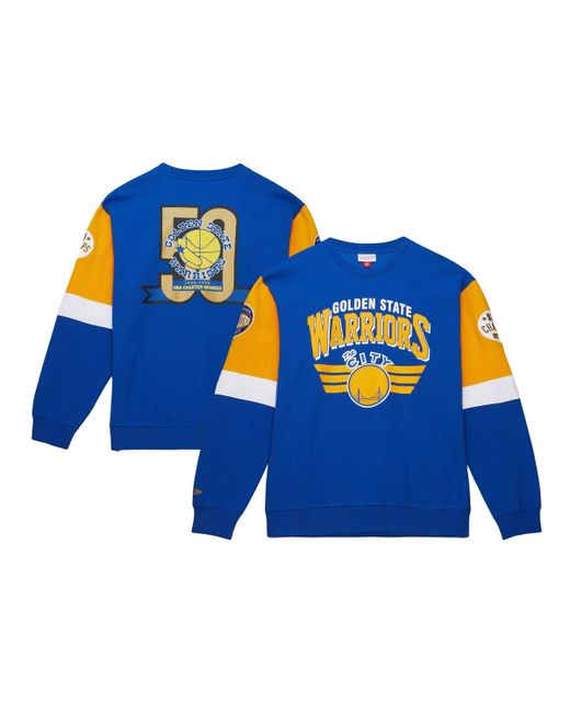 Mitchell & Ness Distressed State Warriors Hardwood Classics Vintage-Like All Over 3.0 Pullover Sweatshirt