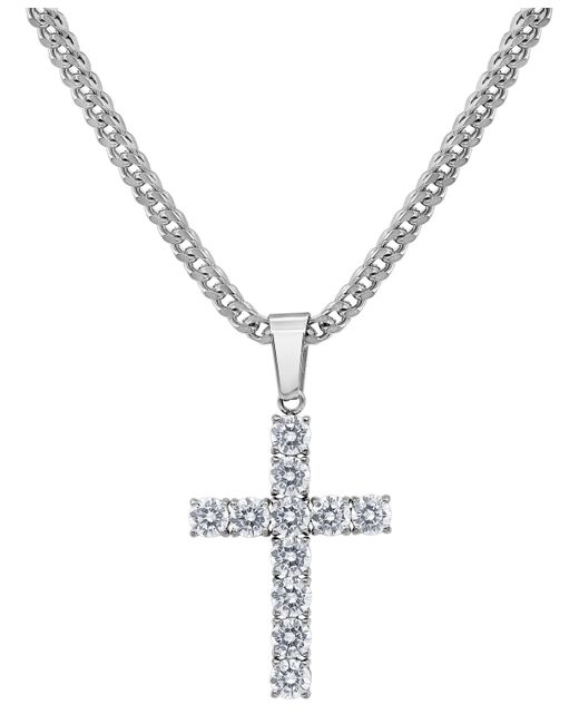 Blackjack Cubic Zirconia Cross 24 Pendant Necklace Black-Ion Plated Stainless