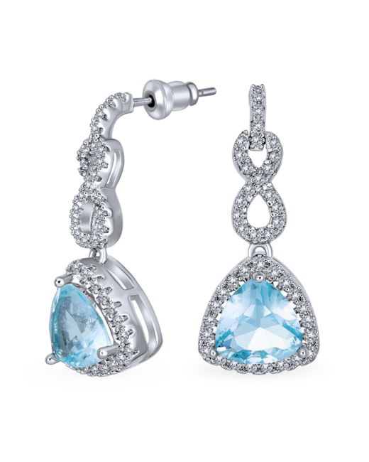 Bling Jewelry Romantic Bridal Statement Infinity 5 Ct Aaa Cz Simulated Aquamarine Halo Teardrop Dangle Chandelier Earrings For Bridesmaid