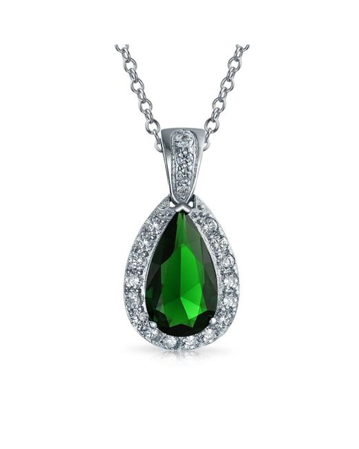 Bling Jewelry Classic Bridal Jewelry Pear Shape Solitaire Teardrop Halo Aaa 15CT Cz Simulated Emerald Pendant Necklace For Prom Bridesmaid Wedding Rhodi