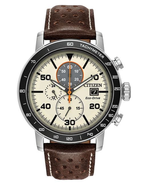 Citizen Eco-Drive Chronograph Leather Strap Watch 44mm