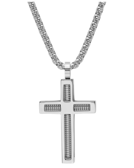 SteelTime 18k Gold-Plated Stainless Steel Spring Inlay Cross 24 Pendant Necklace