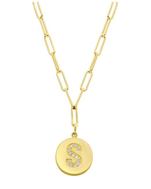 Adornia Tarnish Resistant 14K Gold Plated Pave Crystal Initial Disc Paperclip Necklace