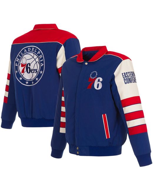 Jh Design Philadelphia 76ers Stripe Colorblock Nylon Reversible Full-Snap Jacket