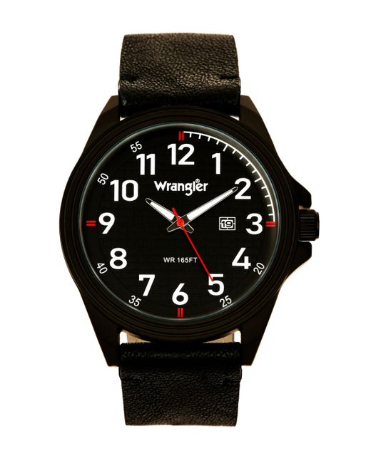 Wrangler Watch 48MM Ip Case Dial White Arabic Numerals Strap Analog Red Second Hand Date Function