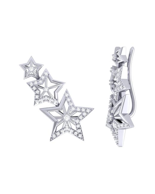 LuvMyJewelry Starburst Design Sterling Silver Diamond Ear Climbers