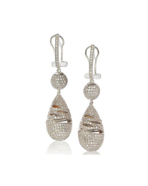 Suzy Levian New York Suzy Levian Sterling Silver Cubic Zirconia Puffed Pave Party Dangle Drop Earrings
