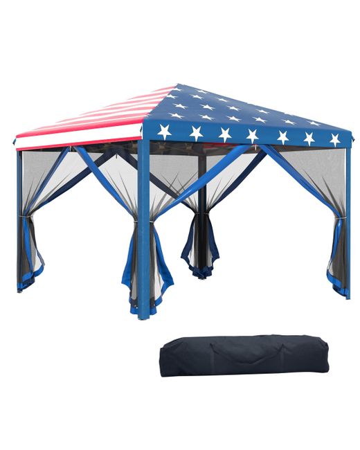 Outsunny 10 x Pop Up Canopy with Removable Mesh Sidewall Netting Easy Setup Design Outdoor Party Event Storage Bag American Flag