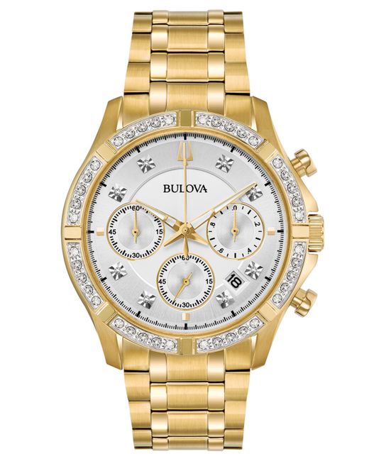Bulova Chronograph Diamond-Accent Gold-Tone Stainless Steel Bracelet Watch 42mm Created for