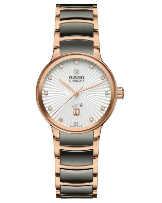 Rado Swiss Automatic Centrix Diamond 1/20 ct. t.w. Gray High-Tech Ceramic Rose Gold Pvd Stainless Steel Bracelet Watch 31mm