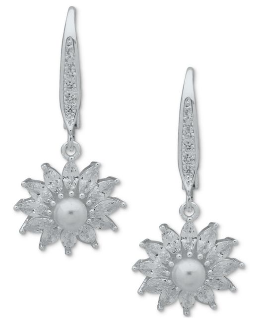 AK Anne Klein Tone Imitation Pearl Flower Leverback Drop Earrings