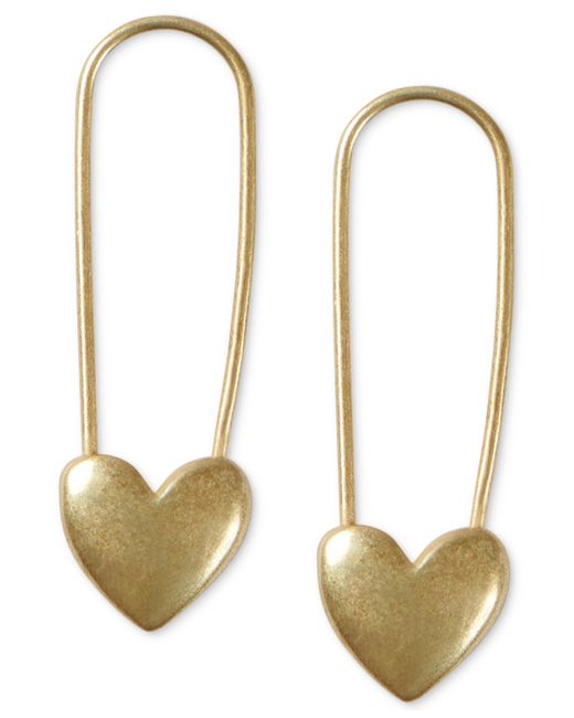 Lucky Brand Tone Heart Safety Pin Drop Earrings