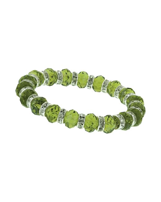 2028 Green and Crystal Beaded Stretch Bracelet