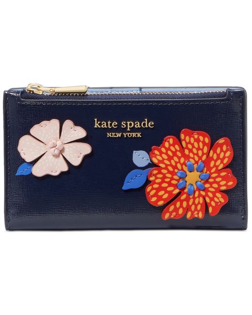 Kate Spade New York Dottie Bloom Flower Applique Saffiano Small Slim Bifold Wallet