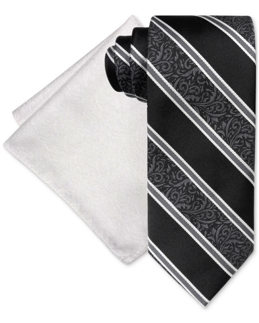 Steve Harvey Paisley Stripe Tie Pocket Square Set