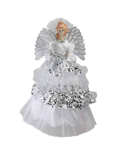 Northlight 16 Lighted Fiber Optic Angel Silver Sequined Gown Christmas Tree Topper