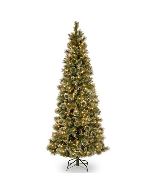National Tree Company National Tree 6.5 Glittery Bristle Pine Slim with 400 Warm White Led Lights w Diamond Caps