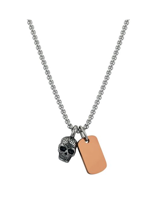 He Rocks Stainless Steel Skull Tag Charm Pendant Necklace