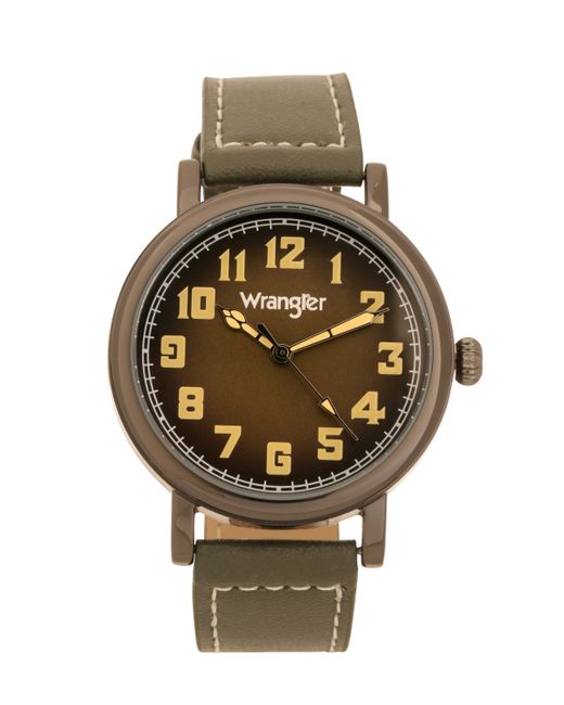 Wrangler Watch 50MM Antique Grey Case with Charcoal Dial White Arabic Numerals Hands Strap Stitching Over Sized