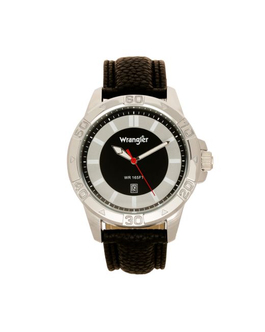 Wrangler Watch 46MM Silver Colored Case with Embossed Arabic Numerals on Bezel Sunray Dial Index Markers Analog