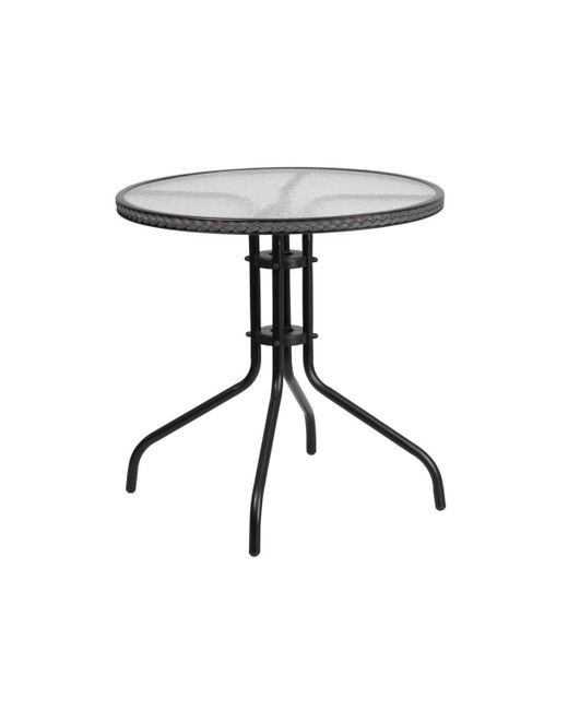 Emma+oliver 28 Round Tempered Glass Metal Table With Edging