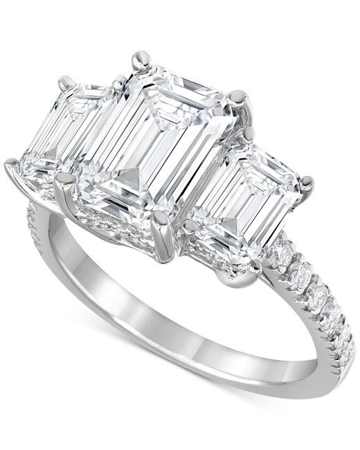 Badgley Mischka Certified Lab Grown Diamond Emerald-Cut Three Stone Engagement Ring 5-3/8 ct. t.w. 14k