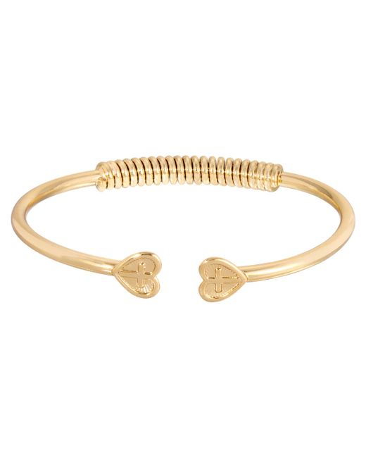 2028 14K Gold-tone Heart Cross Coil Spring C-Cuff Bracelet