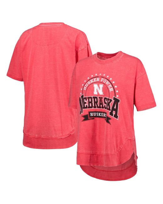 Pressbox Distressed Nebraska Huskers Vintage-Like Wash Poncho Captain T-shirt