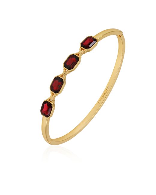 T Tahari Tone and Dark Red Glass Stone Hinge Bangle Bracelet