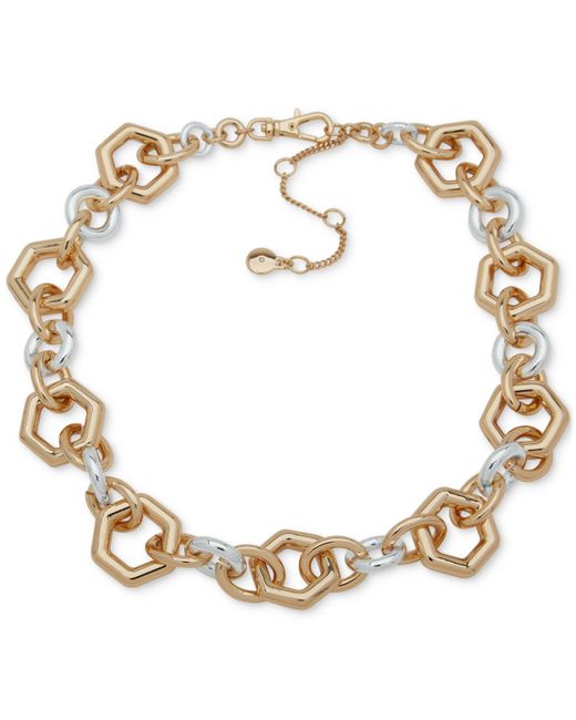 Dkny Two-Tone Circle Hexagon Link Collar Necklace 16 3 extender