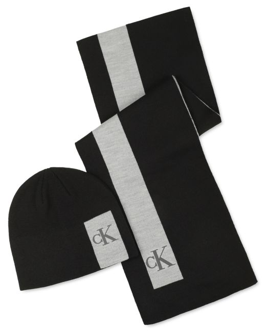 Calvin Klein Silicone Ck Monogram Logo Scarf Beanie Hat Set