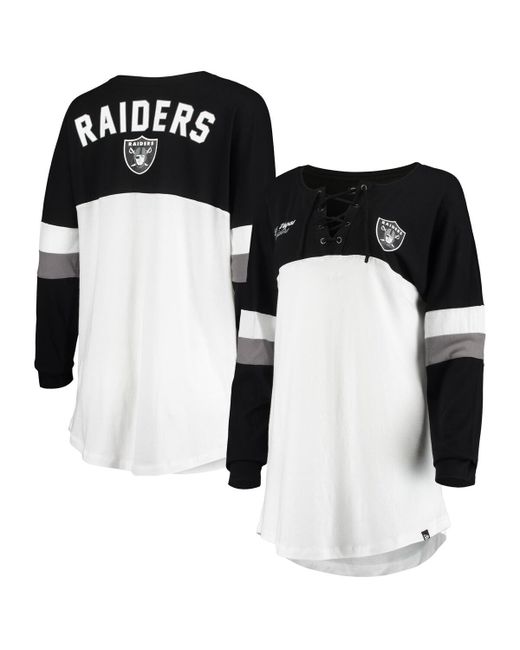 New Era Black Las Vegas Raiders Athletic Varsity Lace-Up V-Neck Long Sleeve T-shirt