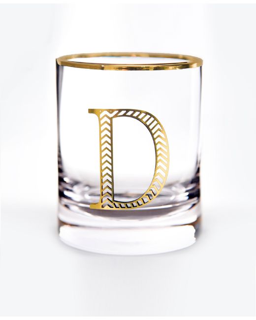 Qualia Glass Monogram Rim and Letter D Double Old Fashioned Glasses Set Of 4