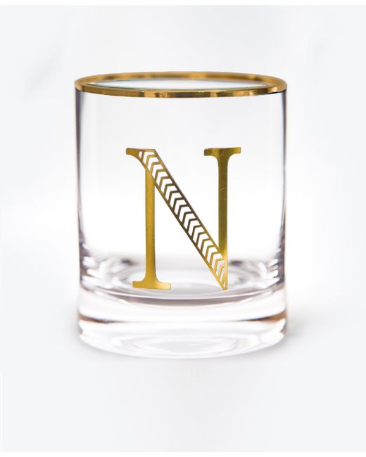 Qualia Glass Monogram Rim and Letter N Double Old Fashioned Glasses Set Of 4