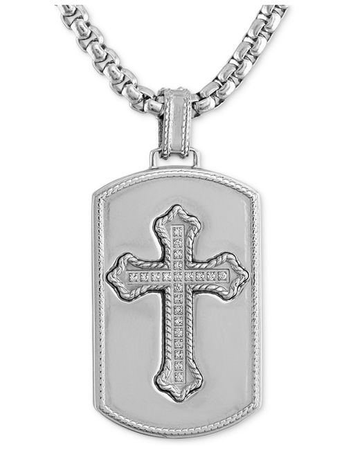Macy's Diamond Cross Dog Tag 22 Pendant Necklace 1/10 ct. t.w. Stainless