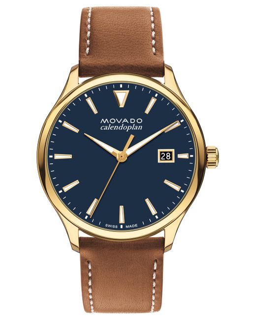 Movado Swiss Heritage Brown Leather Strap Watch 40mm