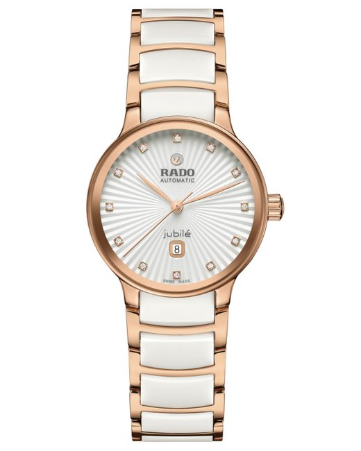 Rado Swiss Automatic Centrix Diamond 1/20 ct. t.w. High-Tech Ceramic Rose Gold Pvd Stainless Steel Bracelet Watch 31mm