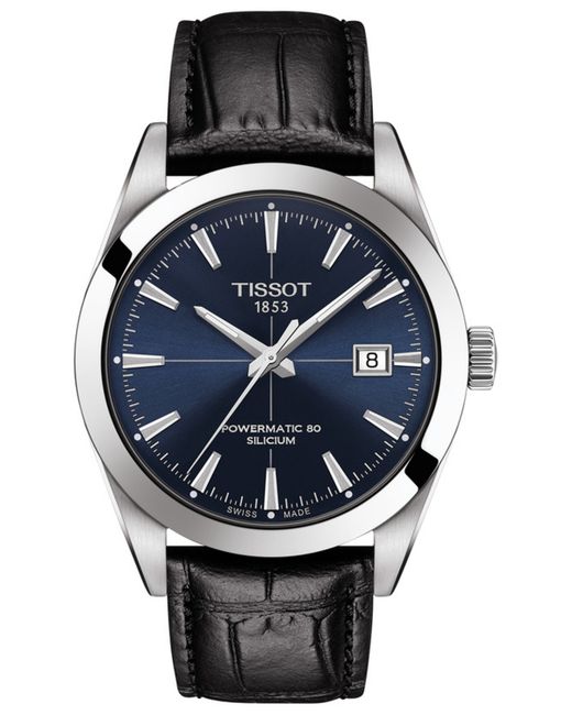 Tissot Swiss Automatic Powermatic 80 Silicium Black Leather Strap Watch 40mm