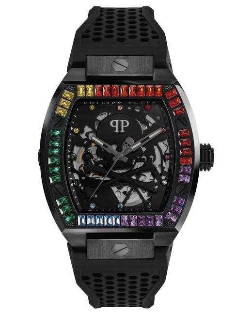 Philipp Plein Automatic The keleton Rainbow Crystal and Silicone Strap Watch 44mm