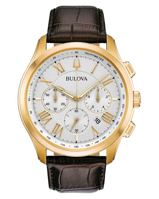 Bulova Chronograph Wilton Leather Strap Watch 46.5mm