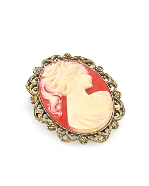 2028 Gold-Tone Simulated Cameo Oval Brooch