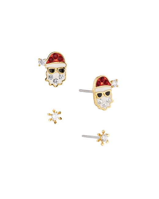 Ava Nadri Santa Stud and Snowflake Earring 18K Gold Plated Set 4 Pieces