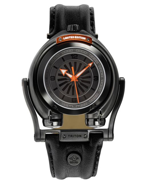 Gv2 By Gevril Triton Automatic Black Genuine Leather Strap Watch 49mm
